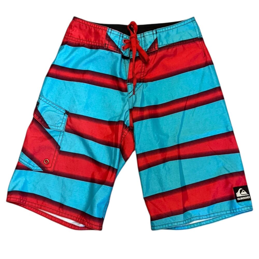 Quiksilver Red & Blue Surf Board Swim Shorts Size 10 Slim